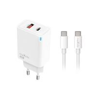 Maxlife MXTC-09-45AC PD QC įkroviklis 1x USB-C 1x USB 45W baltas + USB-C – USB-C laidas 2.0m 60W