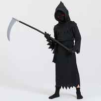 Children's Halloween Cosplay Outfit: Glow-in-the-Dark Grim Reaper Costume with Luminous Glasses for Stage Performances S black