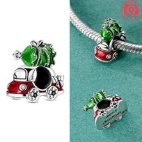 Authentic copper Red Santa Claus Pendant Small Car Socks Gift Deer Bead Compatible With Bracelets Diy Set Women Christmas Jewellery Set black