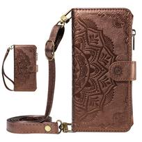 Mandala reljefinės odos piniginė su atverčiamu dėklu, skirta OPPO A57S A77 A15 A15S A16 A16S A54S A17 A96 4G 5G OPPO A16S bronza