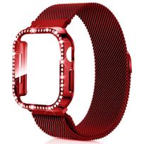 Milanese Loop+ case for apple watch series 44mm 45mm 40mm 41mm 46-42mm diamond cover+band iwatch 9 8 7 6 5 4 10 ultra 49mm strap 41mm Series 9 8 7 black