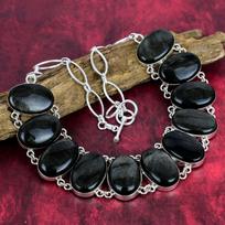 Sidabrinio blizgesio obsidianas Rankų darbo brangakmenių papuošalai, 925 kieto sterlingų sidabro karoliai Unikalus dizainas Papuošalai, Moterims 18 Inches With Adjustable Chain gray