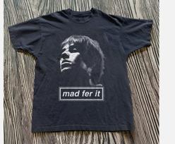 Oasis T Shirt, Oasis Mad Fer It, Liam Gallagher Unisex Cotton T-shirt,Size S-5XL S gray