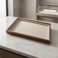 Wood-Grain Jewelry Tray Raised Sides Velvet-Lined Beige gray
