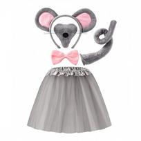 Costume Set with Tie Headband Tail Nose and Skirt for Dress Up Party One Size gray