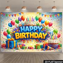 Colorful Birthday Party Backdrop with Layered Cake, Balloons, Gifts and Bunting for Indoor Outdoor Decor 152*229cm