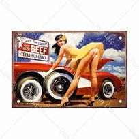 Graži mergina Vintažinis metalinis plakatas Retro skardos plokštelė Kompaktiško automobilio skardiniai ženklai Lenta Namų Pub Baras Kavinė Garažas Sienų dekoras 20x30 CM 20x30cm（7.8x11.8inch）