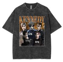 90s Leon S Kennedy Resident Evil 4 Vintage Washed Tee Shirt Men's Women Harajuku Fashion Short Sleeve T-shirts Gothic Streetwear M balta