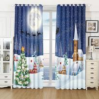 Living Room Space Design Bedroom Aesthetic Ornament Snowflake Window Draperies for European Pattern Santa Claus Snowman Xmas Draperies ideal W60xH100(CM)x2pcs&Rod Pocket gray