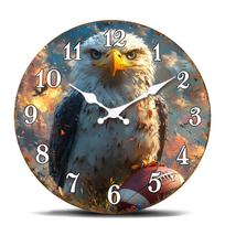 Majestic Eagle with Football Round Wall Clock - Sporty Bird of Prey Decorative Timepiece 10 inch black