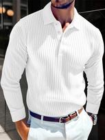 Briaunotas ilgomis rankovėmis polo marškinėlis, idealus stiliui „smart casual“ M white