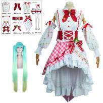 Miku Cosplay Strawberry  15th Anniversary  Costume Wig Lovely Lolita Dress Women Halloween Uniform Party Fancy L gray