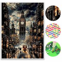 Diamond Painting Set London Big Ben Street View  DIY 5D Full Diamond Crafts for Home Wall Decoration Round 30x40cm gray