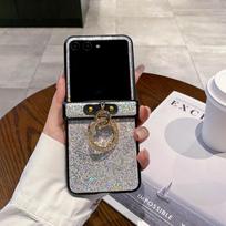 Glitter Starlit Sky Twinkle Phone Case For Moto Razr 50 60 70 Ultra 2026 2025 + 2024 Cover with Faux Diamond-Plated Ring Buckle Motorola Razr Ultra 2026 balta