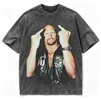 Stone Cold Steve Austin Retro WWE Wrestling Stone Wash T?Shirt 120 black
