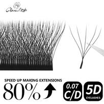 GLAMLASH 5D W formos blakstienų priauginimas 12 eilučių W Style Russian Volume Lashes Minkštos natūralios dirbtinės audinės blakstienos 0.07mm D 10mm beige