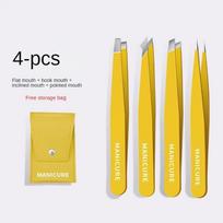 Eyebrow Tweezer Colorful Hair Beauty Fine Hairs Puller Stainless Steel Slanted Eye Brow Clips Removal Makeup Tools WY9195 Yellow 4PCS yellow