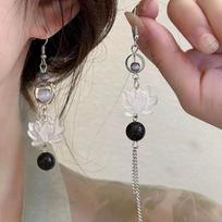 2PCS Chinese Ink Fan Butterfly Pendant Earrings For Women Fashion Creative Long Tassel National Earrings Jewelry Gift white