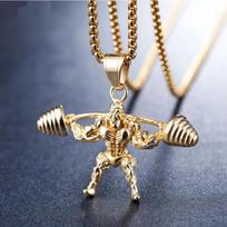 Accessories Barbell Weightlifting Necklace Men's Fitness Pendant Titanium Steel Chain Accessories 50CM(Necklace Size) gray