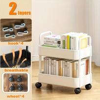 Household multi-layer trolley storage rack floor-standing, suitable for kitchen, bedroom, bathroom, with wheels white