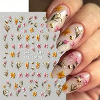 Self-Adhesive Nail Art Stickers - Cute Bee, Ladybug, Tulips, Lily & Mixed Flowers Design with Strawberry Accents, Glitter Finish brown