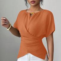 Ladies' Fashionable Casual Short Sleeved Slim Fit Cross Casual Temperament Top XL oranžinė