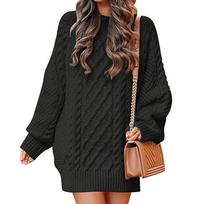 Women's Round Neck Long Sleeve Oversized Cable Knit Chunky Sweater Cardigan Mid Length Warm Wool Coat Dress XXXL juoda