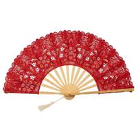 Lace Vintage Lace Hand Fan Tassel Pendant Handheld Embroidered Folding Fan Hollow Ribs 27cm Size Dance Handheld Fan red