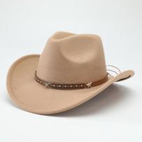 Retro Fivepoint Star Leather Belt Western Cowboy Hat Wool Jazz Cap For Youth kupranugaris