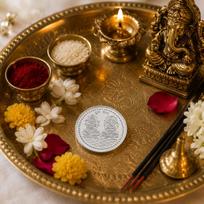 10g Om Shree Laxmi Ganesha 999 gryno vokiško sidabro moneta Pūjai, Diwali, šventėms, vestuvėms ir dovanoms brown