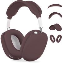[4 viename] Dėklas „Airpods Max“ ausinėms, „Airpods Max“ ausų kaušelių užvalkalams/lankelio užvalkalui/Max lankelio paminkštinimui(USB-C/Lightning)(2024/2020), Silikono dangtelis vyno raudonos spalvos