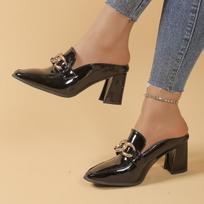 New Summer Women High Heel Pumps Comfortable Rubber Outsole Lazy Sandals European Style Half Covered Single Shoes Women 35 black