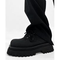 Derby Men's Thick-Soled High-Grade British round Toe Men's Leather Increased Leisure Style Big Toe Fashion Shoes 46 black