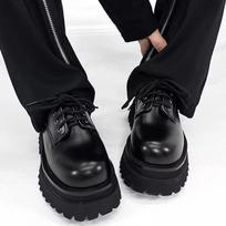 Derby Men's Thick-Soled High-Grade British round Toe Men's Leather Increased Leisure Style Big Toe Fashion Shoes 42 black
