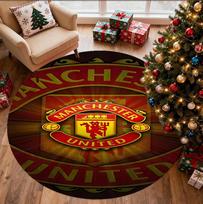 Manchester United F.C Pattern Round Rug, Indoor/Outdoor Mat, for Picnic, Gameroom, Bedroom, Office, Living Room, Home Decor Carpet, Birthday Gift 100cmx100cm