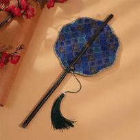 Rotatable Long Handle Fan Rollable Group Fan Classical Chinese Bamboo Waist Fan  Performance Props style Q black