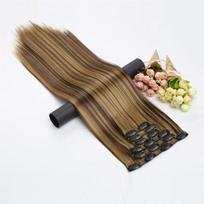 Missqueen plaukų priauginimo sintetiniai tiesūs plaukų segtukai moterims spalvingi 150 g aukštos temperatūros pluošto 55cm brown