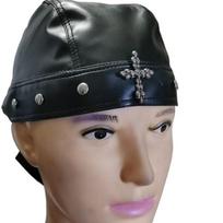 WoMen's Punk Style Skull Cap - Black Studded Faux Leather Bandana Head Wrap With Metal Trim, Adjustable Biker Doo Rag For Motorcycle & Hip Hop Fashion gray