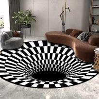 3D Vortex Illusion Round Carpets for Living Room Decoration Black White Grid Carpet Large Area Rugs Bedroom Entrance Door Mat 80 cm 2.62x2.62 ft gray