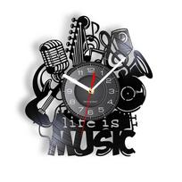 Life Is Music Wall Clock Modern Home Decor Clock Make Of Vinyl Record Music Instruments Clock Unique Gift For Music Lovers gray