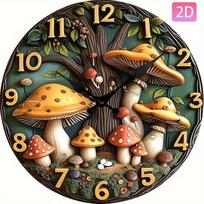 [Cute Mushroom Clock] Silent Round Wall Clock | 3D Mushroom Tree Design, Non-Ticking, (as the picture,12x12 inch) orange