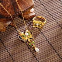 Butterfly Ring Combination Light Luxury Enamel Versatile Jewelry Necklace Pendant 60CM(Necklace Long) brown