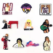 Taylor Swift Theme Croc Charms Set - PVC Soft Rubber Shoe Decoration DIY Jibbitz for Garden Clogs, 6 Pcs black