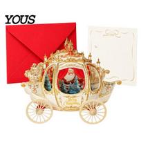 DIY Craft Greeting Cards 3D Christmas Carriage Pop Up Card, Vintage Santa on Surprise Gift for Family Sleigh Tabletop Decoration, Holiday Card D brown