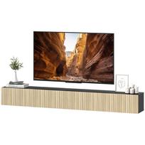 Pakabinama TV spintelė 140cm TV stovas 72 colių televizoriui 2 nuleidžiamos durelės 140x25x22cm Natūrali mediena ir juoda
