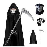 COSSA Halloween Cosplay Children Grim Reaper Kids Costume 4-Piece Set Demon Ghost Disguise Devil Witch Cultural Festival Toy black