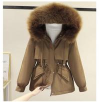 Cotton Padded Plus Size 3XL Winter Big Fur Jacket Women Loose Slim Warm Hooded Parka Coat Down Jacket L kava
