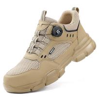 Fashion Breathable in Summer Safety Shoes Men Anti-smash Anti Puncture Work Sneakers Steel Toe Shoes Rotating Button Protection Shoes 48