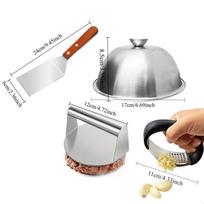 4Pcs Kitchen Accessories, Burger Press, Cake Spatula, Lid & Garlic Press, Non-stick Kitchen Tools, Practical Home Kitchen Items white