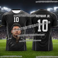 Naujas madingas Neymar futbolo marškinėlis 3D spausdintas kvėpuojantis vasaros sportinis marškinėlis gerbėjams, lauko futbolo treniruotėms ir kasdieniam dėvėjimui M gray